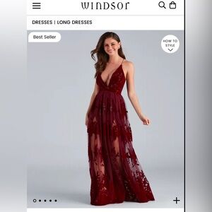 Windsor Burgundy Flocked Velvet Maxi Dress